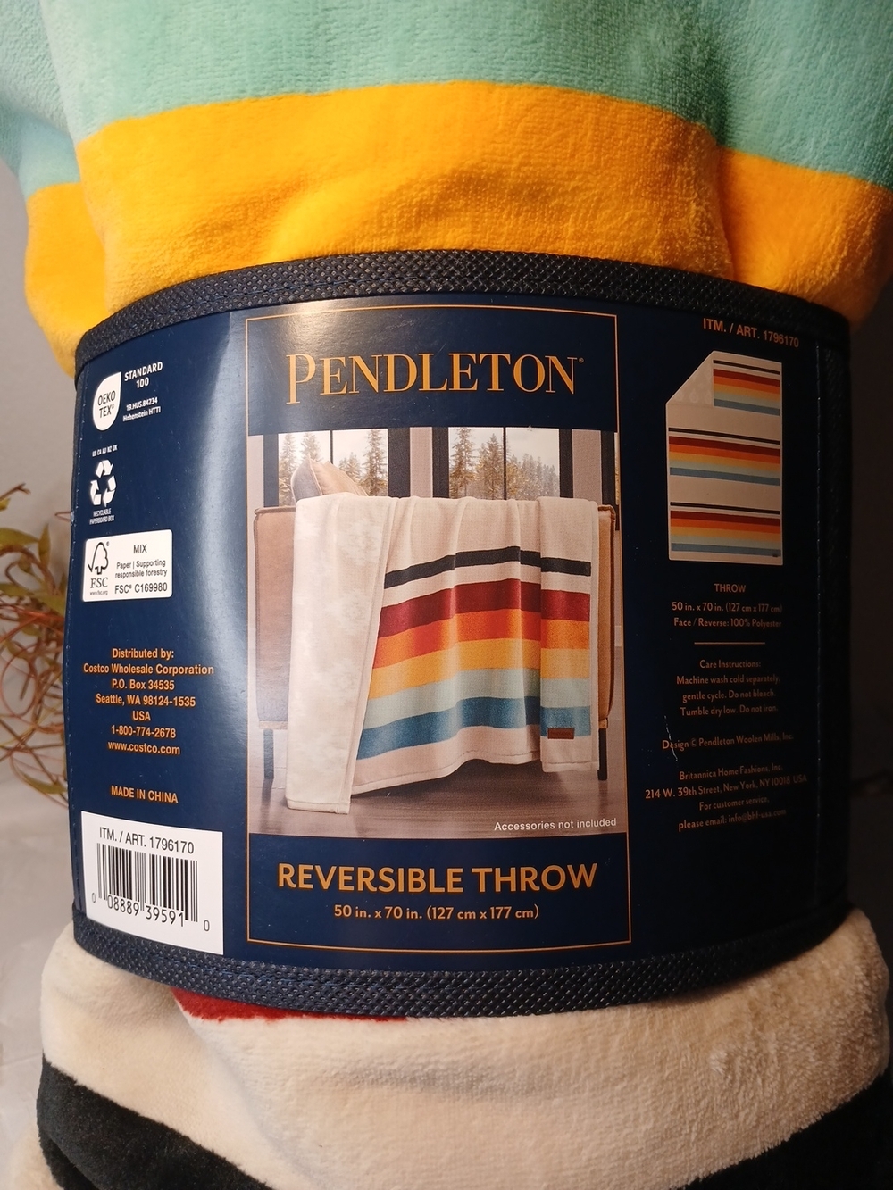 Pendleton Striped Reversible Throw Blanket – Yellow, Teal, Red, Blue, Black NWT